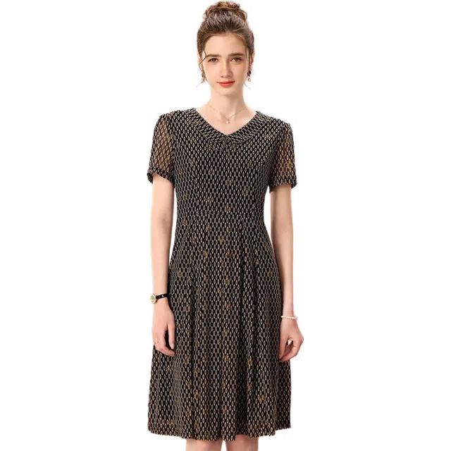 粉红玛琍 洋气舒适收腰短袖连衣裙 女款 黑咖