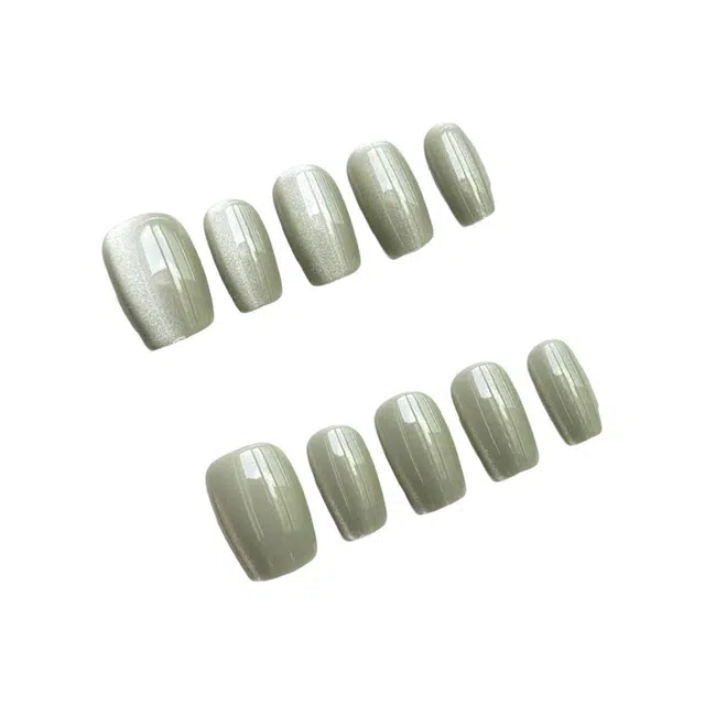 计轩 高级手工电镀工艺彩色  穿戴甲 短梯浅绿晕染 猫眼