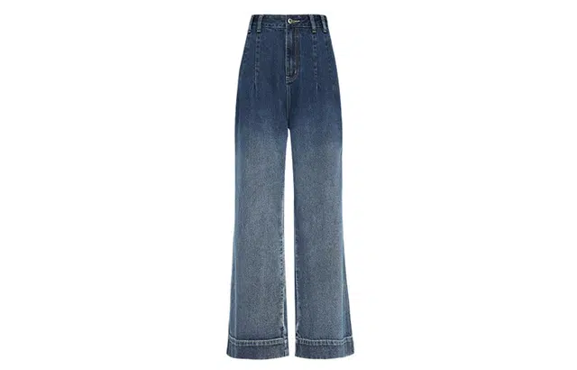 美洋 水洗做旧渐变高腰阔腿牛仔裤 女款 渐变蓝