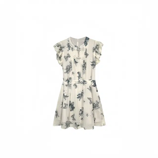 木清清 新中式盘扣蝴蝶印花无袖连衣裙 女款 米杏色