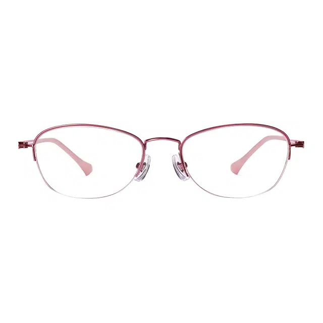 高清防蓝光 夕阳红 时尚超轻 合金 椭圆形 功能性眼镜 女款 亮粉色