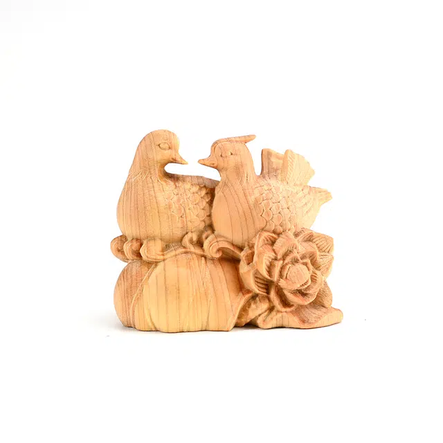 天纵 中式国潮文玩创意桌面床头  百年好合 鸳鸯戏水 佳偶天成情人 崖柏 把件 男女同款情侣款