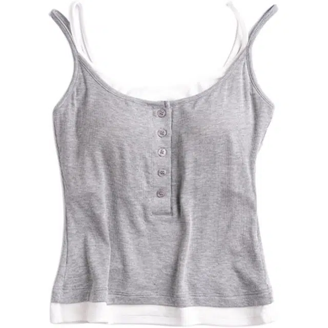 靴下物 带胸垫撞色假两件设计吊带 女款