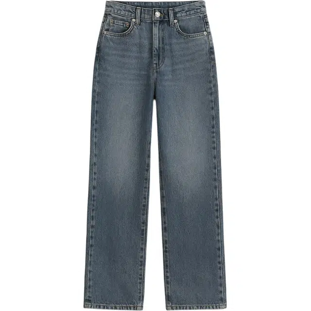 潞优野 时尚通勤美式阔腿裤梨型身材显瘦阔腿裤牛仔裤 女款 复古蓝