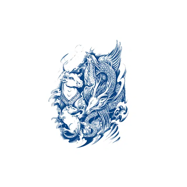 猎己  祥瑞三灵草本纹身贴 防水防汗不反光手臂胸前小腿小众男女