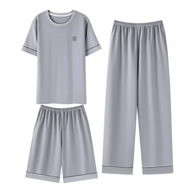 向薇 三件套短袖长裤可外穿家居服睡衣套装 男款