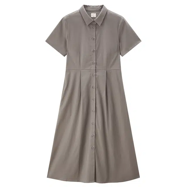 佐丹奴 收腰梭织衬衫式时尚短袖连衣裙 女款