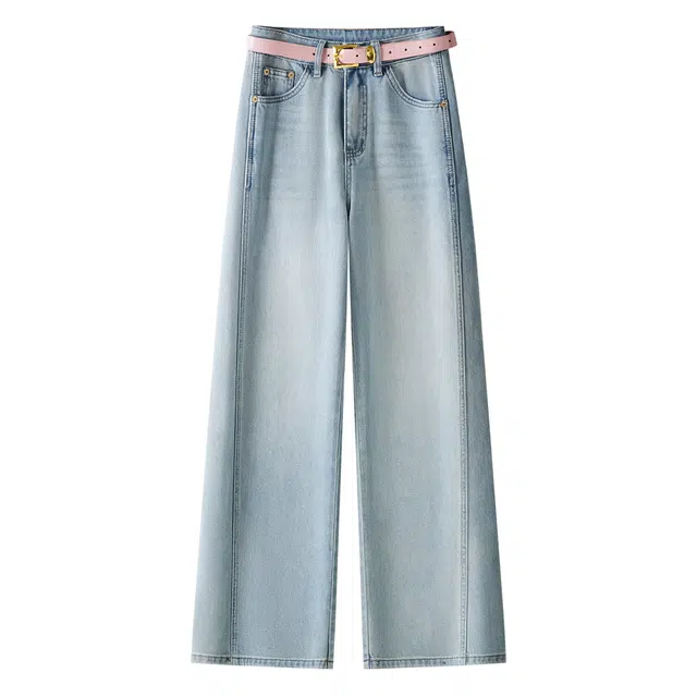 潞优野 慵懒松弛感小个子宽松直筒裤子长裤牛仔裤 女款 蓝色