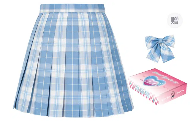 九条喵 中腰格子图案修身休闲短裙 女款 蓝色