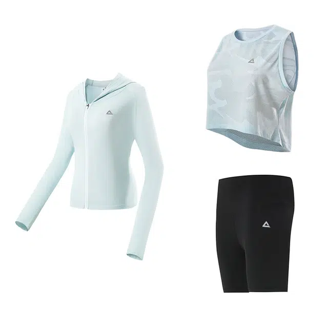 匹克 瑜伽服健身运动服蓝色背心三分打底裤健身套装 女款