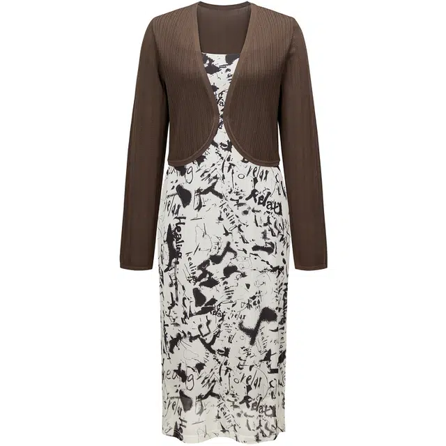 太平鸟 时尚休闲百搭可拆卸两件套长袖连衣裙 女款 黄色