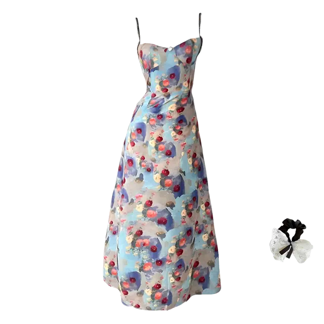 涂诗菲 田园风修身方领时尚百搭吊带连衣裙 女款 图片色