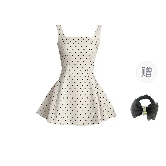 雾闪闪 波点气质收腰吊带连衣裙 女款 杏色