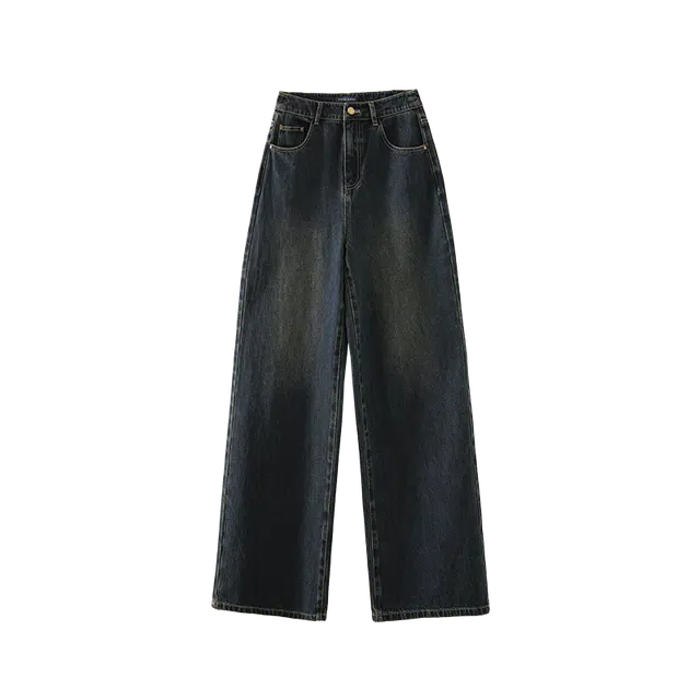 娅丽达 宽松垂感显瘦阔腿水洗牛仔裤 女款 美拉德蓝