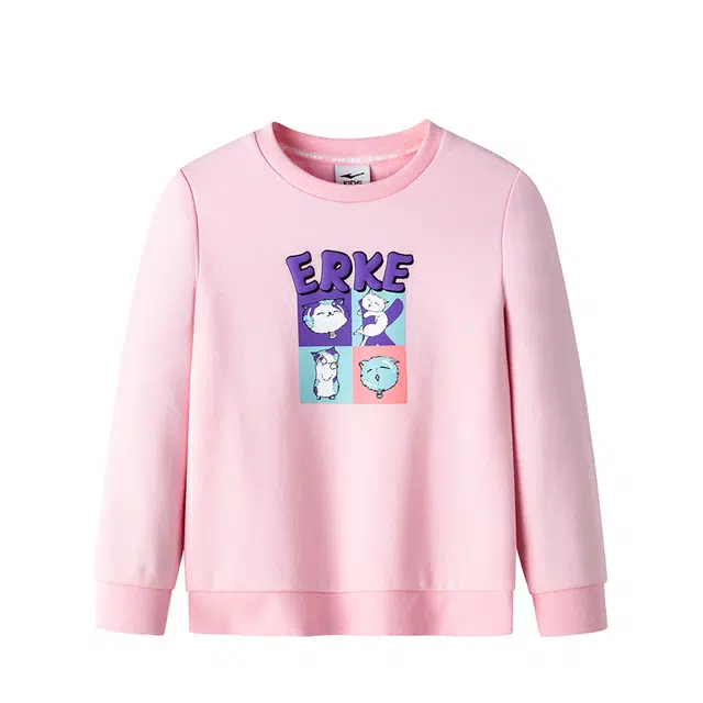 鸿星尔克儿童 卡通字母印花加绒加厚卫衣 儿童款