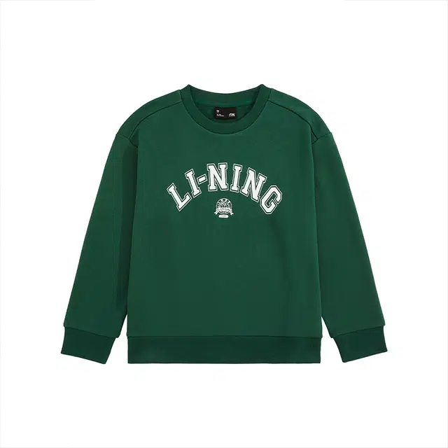 李宁儿童 简约字母印花圆领套头舒适长袖卫衣 云山绿 青少年