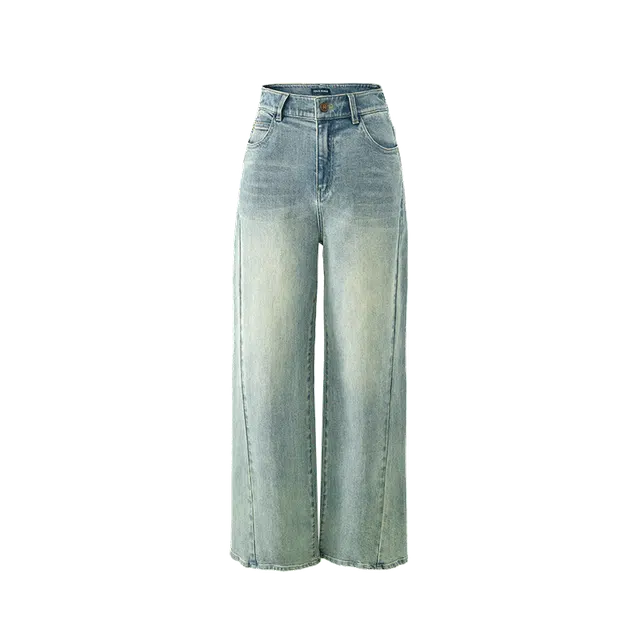 娅丽达 时尚阔腿宽松拉链纯色牛仔裤 女款