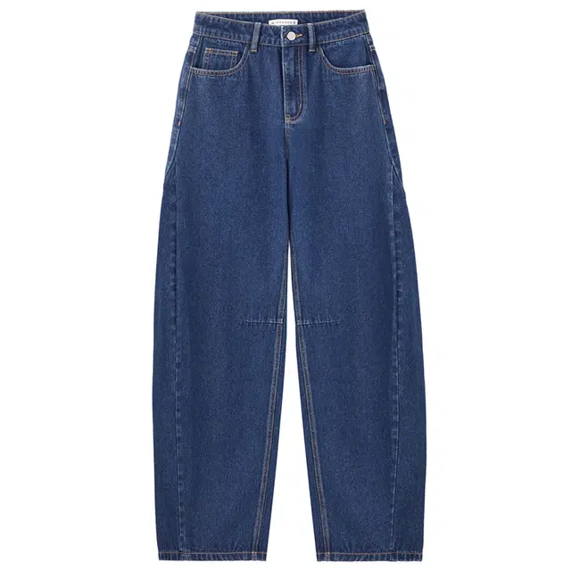 佐丹奴 洗水膝部打褶高腰香蕉裤牛仔裤 女款 深蓝