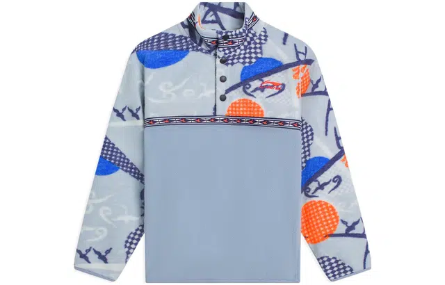 李宁儿童 运动生活系列 飞鸟满印加绒加厚保暖宽松针织套头卫衣 儿童款