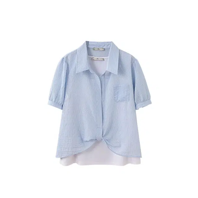 云妃秀 大码女装时尚宽松显瘦微胖减龄衬衫内搭两件套夏季休闲套装 女款