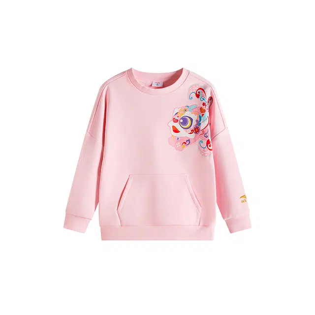 安踏儿童 卡通动漫字母圆领舒适透气加绒保暖卫衣 欧莎粉 中小童