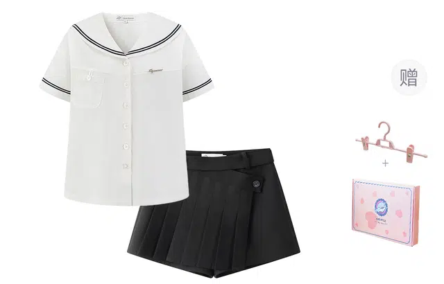 东鲸岁时记 减龄洋气海军领短袖衬衣舒适时尚气质裙裤休闲套装 女款