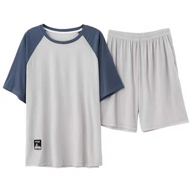 好福份 薄款冰丝短袖纯色休闲可外穿家居服睡衣套装 男款