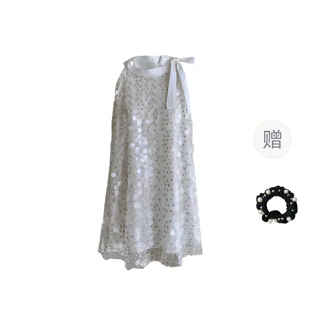 雾闪闪 高级感名媛轻奢千金风满天星亮片露肩挂脖无袖连衣裙 女款