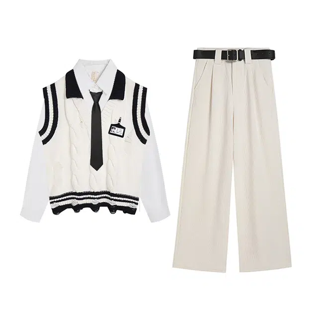 冰淇淋与鲸 拼接宽松毛刺绣长袖休闲套装 女款