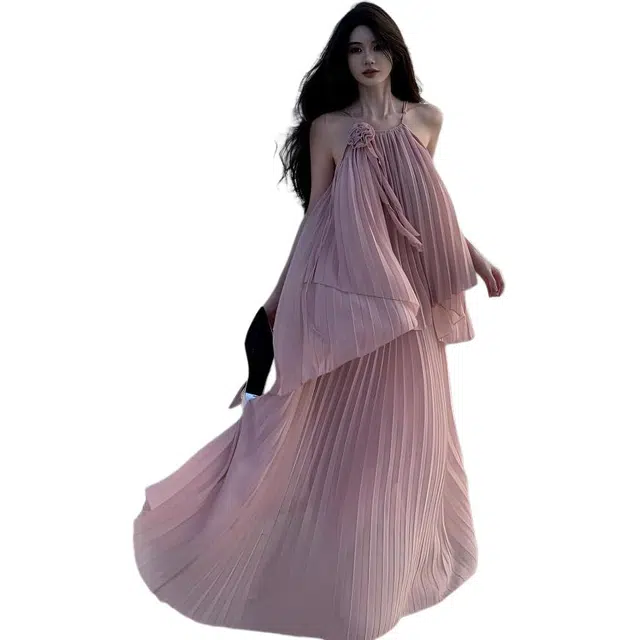 缪斯的诱惑 纯色简约休闲吊带连衣裙 女款 紫粉色