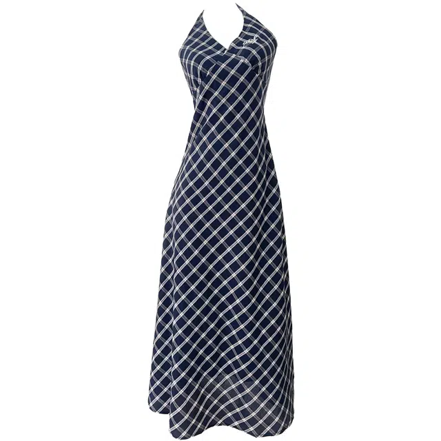 沐晓欣 复古格纹显瘦设计感长裙灰色宽松针织披肩外套吊带连衣裙 女款 两件套