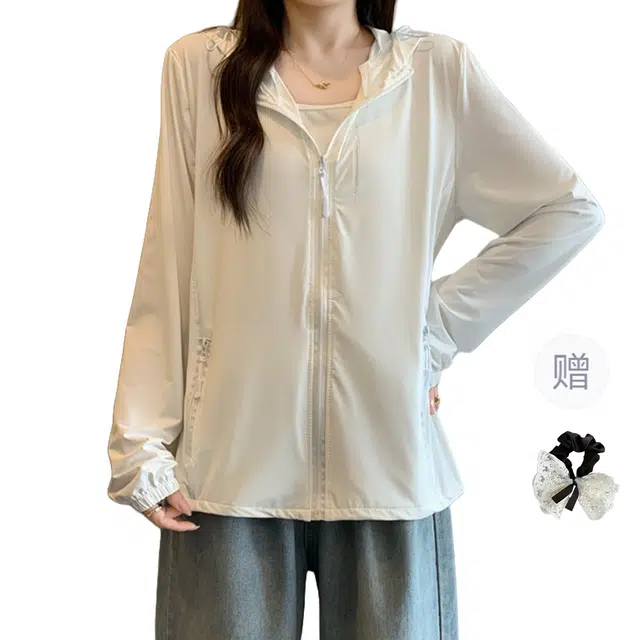 涂诗菲 大码设计感大帽檐防紫外线户外凉感透气百搭修身显瘦防晒服截短外套 女款