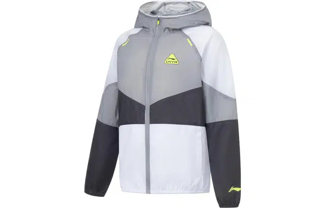 李宁儿童 童装 跑步系列 拼接拉链连帽反光防晒运动夹克外套 男童 岩石灰