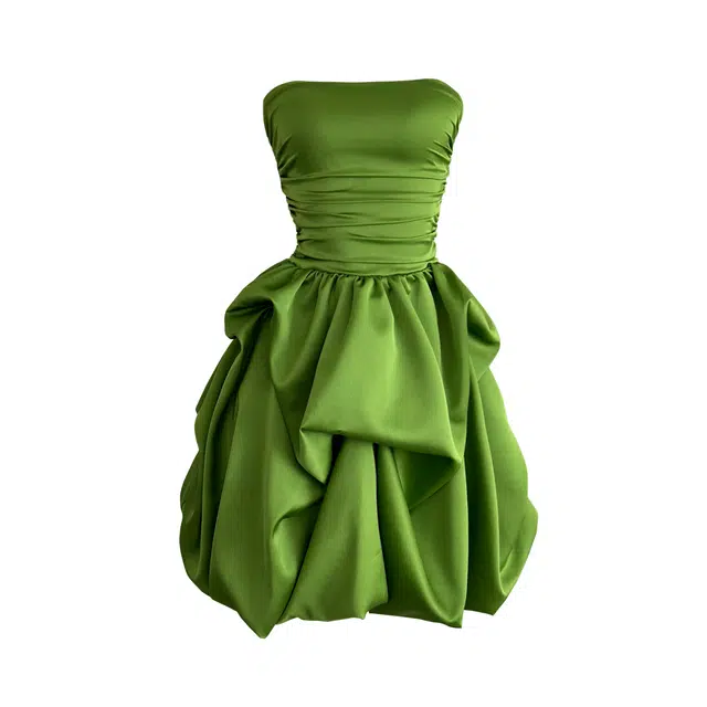 敲模女孩 法式复古气质抹胸泡泡短裙高级感晚礼服生日宴会无袖连衣裙 女款 绿色