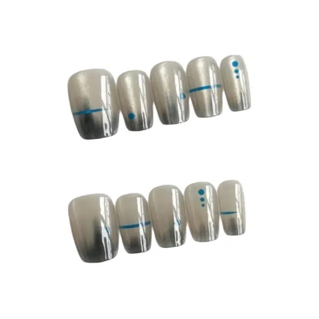 计轩 孤岛  穿戴甲 短方圆青色晕染 猫眼