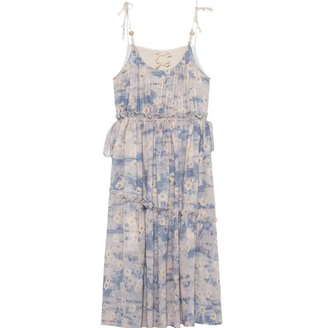 怪力萝莉 油画风田园小个子沙滩中长裙吊带连衣裙 女款 碎花连衣裙