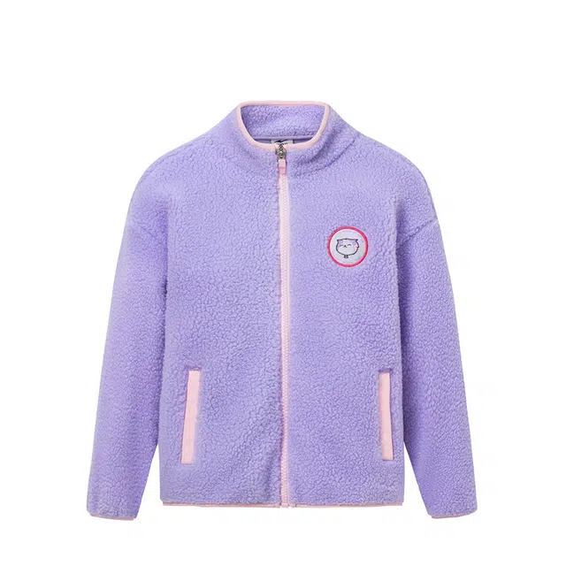 鸿星尔克儿童 纯色卡通刺绣拉链夹克 儿童款