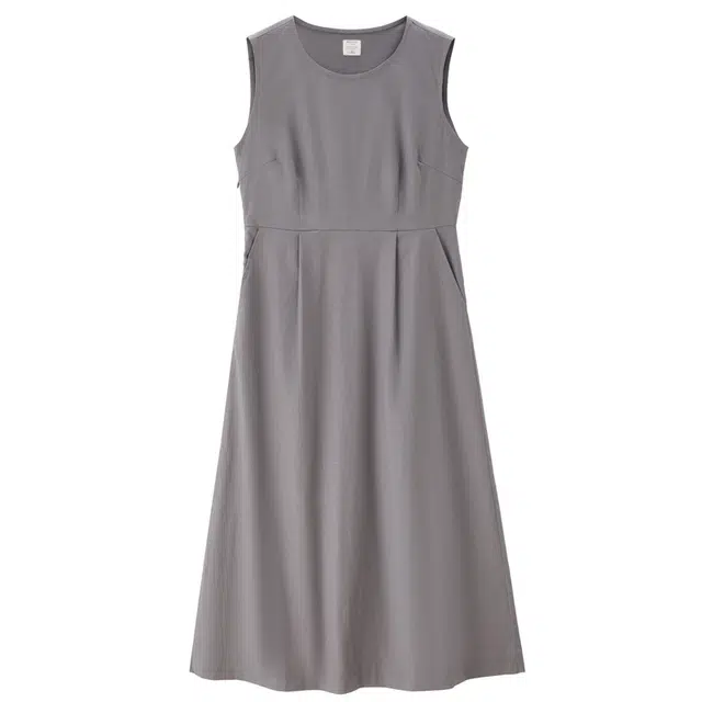 佐丹奴 梭织压褶圆领背心无袖连衣裙 女款
