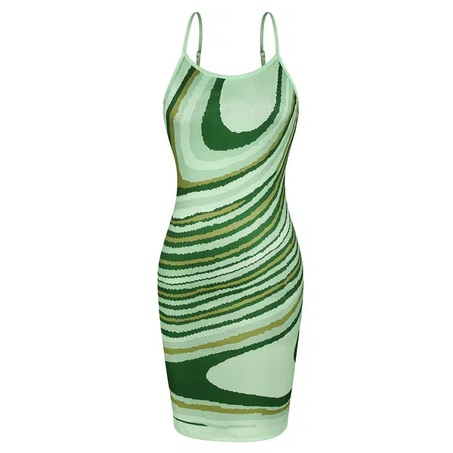 哒头下雨不愁 条纹修身包臀弹力舒适时尚百搭吊带连衣裙 女款 绿色