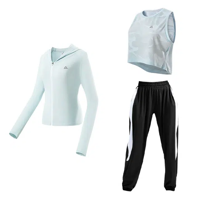 匹克 瑜伽服健身运动服蓝色背心黑白运动裤健身套装 女款