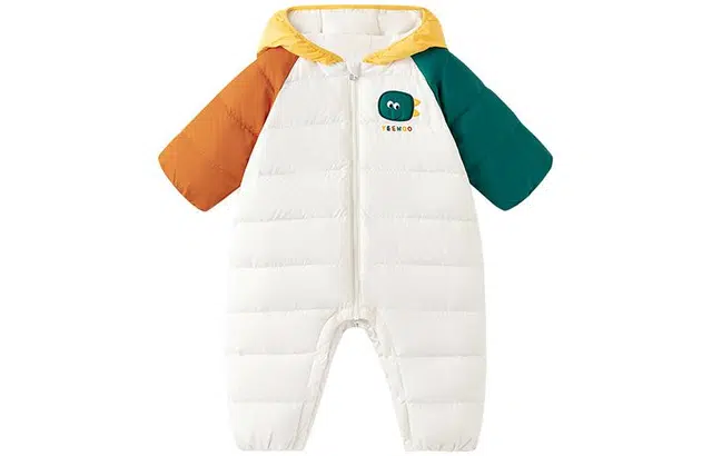 英氏 连帽卡通印花拉链防风连体保暖长袖羽绒服 婴童