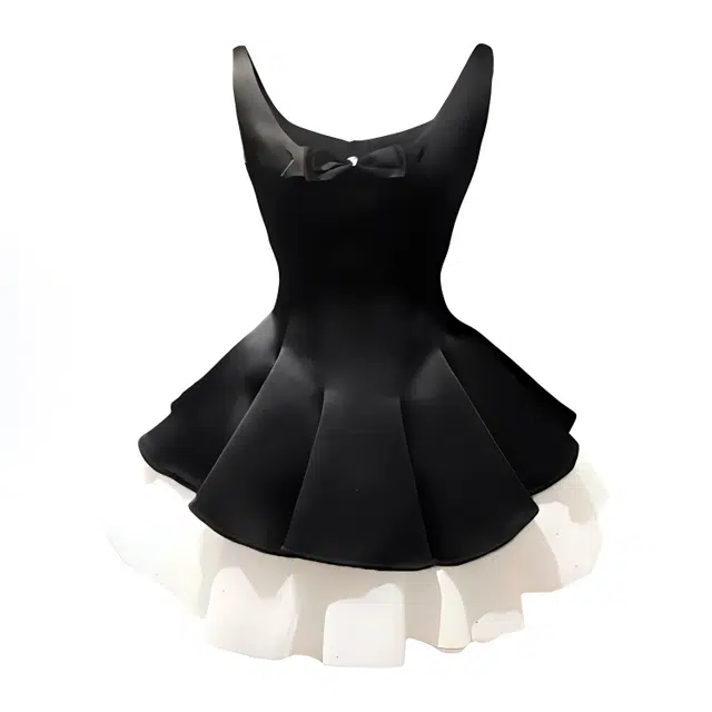 小菊川栗 学院风时尚休闲潮流甜辣穿搭公主风气质收腰网纱撞色蓬蓬裙黑色吊带连衣裙 女款