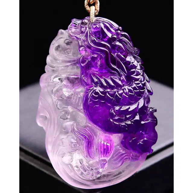 灵运宝 转运招财晶俏色龙牌车挂干净磁场能量强天然 紫水晶 摆件 男女同款情侣款