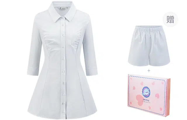 东鲸岁时记 纯欲风翻领修身纯色长袖连衣裙 女款 礼盒装 白色连衣裙（买赠送同色安全裤）