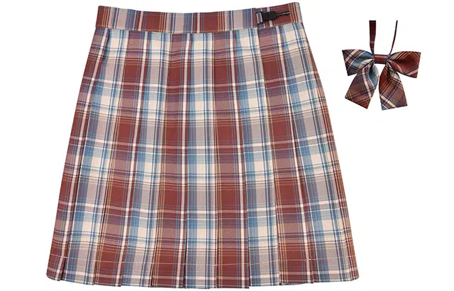 森女部落  霸王别姬 撞色高腰百搭百褶格子半身裙 红色