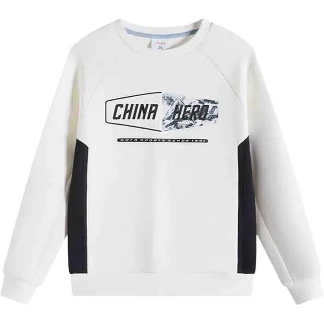 安踏儿童 字母拼色圆领舒适透气百搭运动卫衣 薏米白 青少年