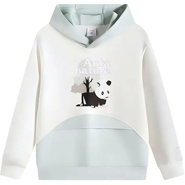 安踏儿童 卡通动漫字母连帽舒适透气休闲卫衣 柳絮白/悠扬绿 青少年