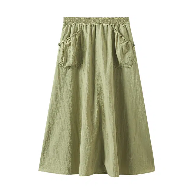 茵曼 防晒大口袋半身纯色中长中腰休闲长裙 女款