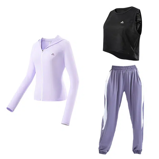 匹克 瑜伽服健身运动服套装黑色背心紫白运动裤健身套装 女款