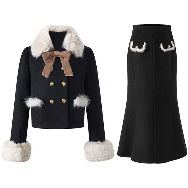 THREE Wool Coat and Skirt Set